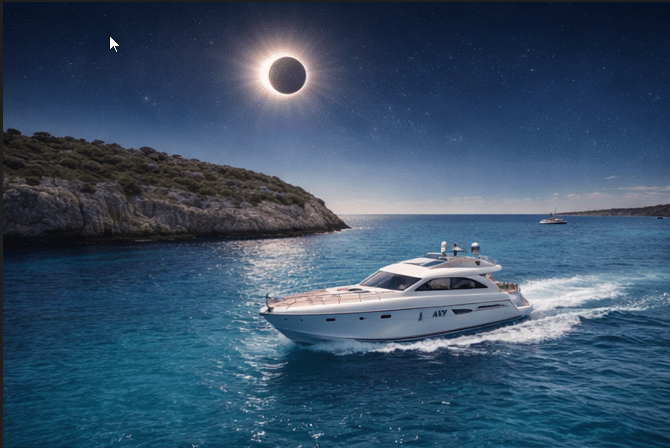 Yate navegando bajo un eclipse solar
